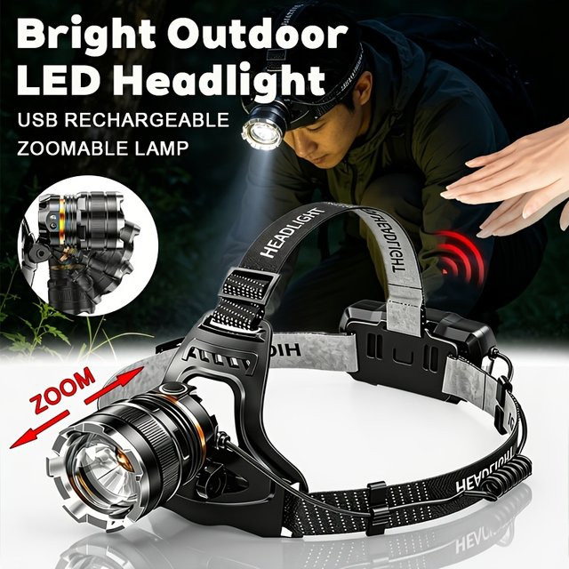 Heinast XHP90 Stirnlampe in Schwarz, wiederaufladbare LED Stirnlampe mit 1000 lm, wasserdicht und mit Bewegungssensor für Camping und Outdoor - Bild 1