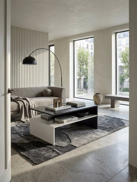 Moderner Couchtisch aus Holz von KADIMA DESIGN in Schwarz/Weiß mit Ablage, B/T/H: 90 x 43 x 60 cm - Bild 1