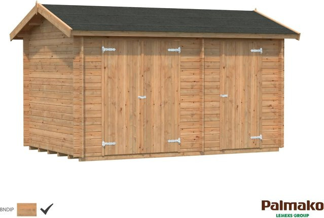 Palmako Jari Gartenhaus aus Fichtenholz in Braun mit Satteldach und Blockbohlenbauweise B/H/T: 440 x 251 x 240 cm - Bild 1