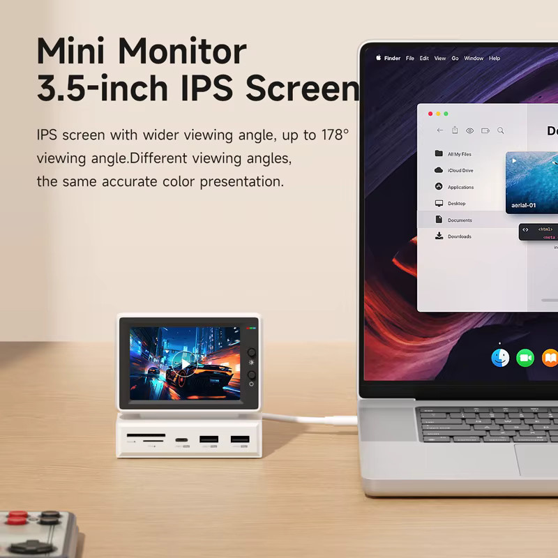 Hagibis 3,5 Zoll IPS Mini Monitor mit USB-C Hub zur CPU RAM HDD Datenanzeige in Weiß für Laptop PC und MacBook - Bild 4