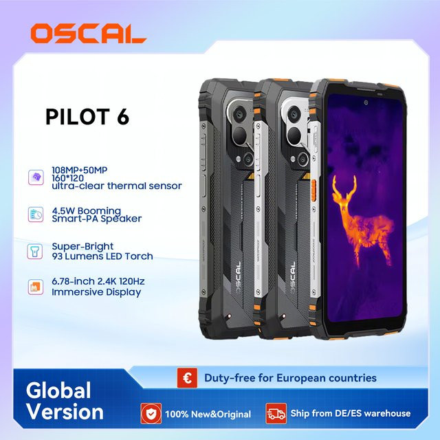 Blackview OSCAL PILOT 6 Robustes Wärmebild-Smartphone in Schwarz mit 256 GB Speicher, 12 GB RAM, 6,67 Zoll 2,4K-Display, 120 Hz und 10000 mAh Akku, Dual-4G - Bild 1