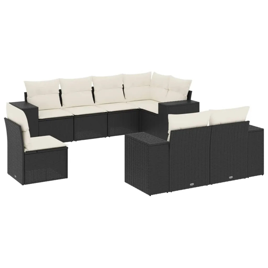vidaXL 8-teilige Garten-Sofagarnitur in L-Form aus Poly-Rattan in Schwarz mit cremeweißen Kissen - Bild 2