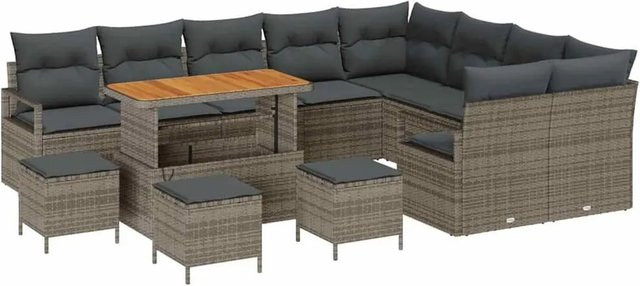 vidaXL Garten-Sofa-Set 13-tlg. mit Kissen und Stauraumfunktion in Grau - Bild 1