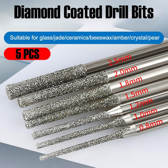 AXE SHAN 5er Set diamantbeschichtete Bohrer in Silber mit 2,35 mm Schaft für Glas, Jade, Keramik und Kristall - Bild 1