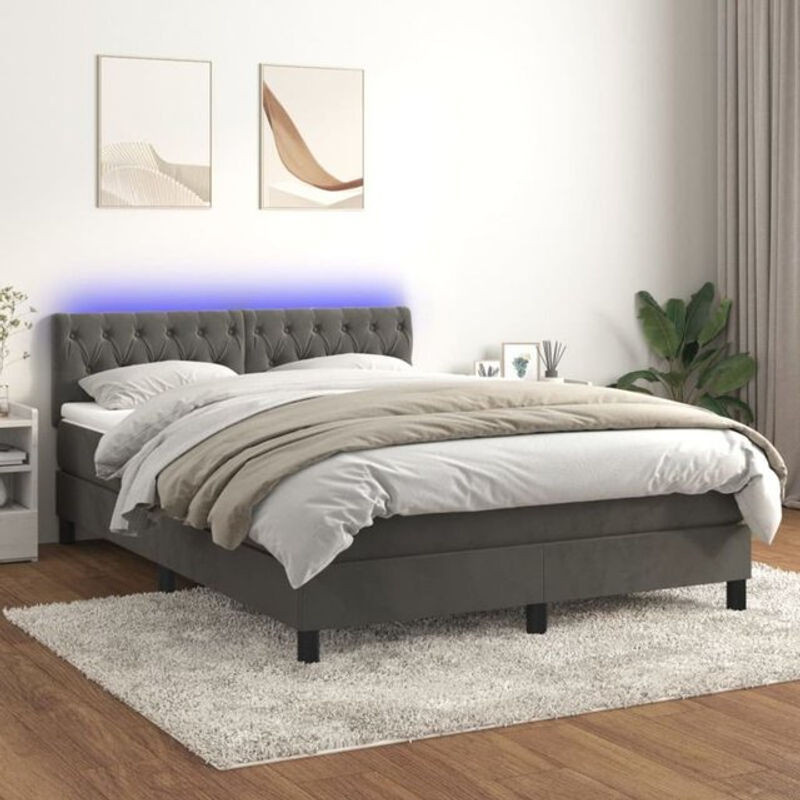 Vidaxl Boxspringbett mit Matratze aus Samt in Anthrazit, B/T/H: 140 x 190 cm - Bild 1