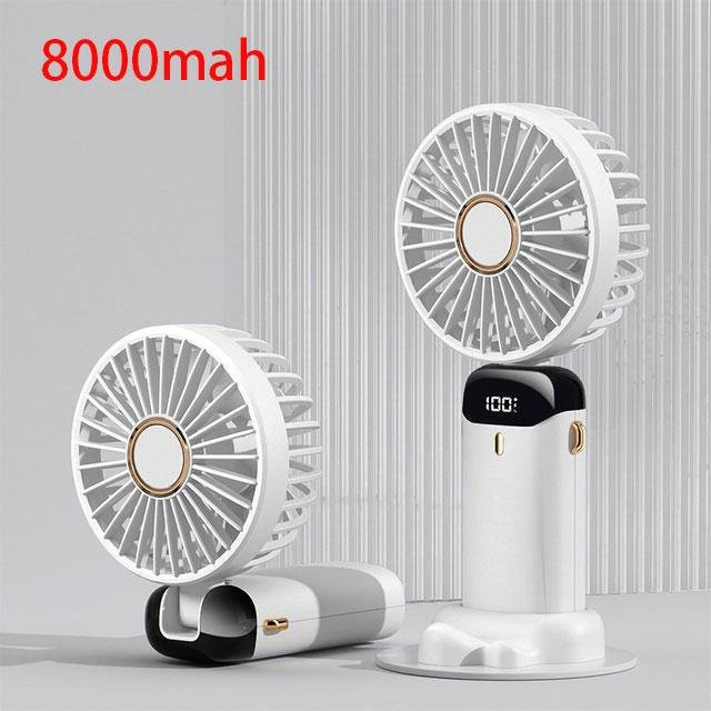 JQIQLY Mini-Handhalsventilator mit LED-Digitalanzeige, 5-fach einstellbar, USB-wiederaufladbar, Weiß - Bild 1