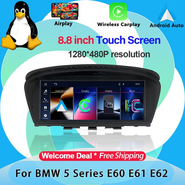 DMDNAVI CarPlay Multimedia 8,8 Zoll Touchscreen für BMW 5er Serie E60 E61 E62 2009-2010 CIC Zentrales Steuerungssystem mit Android Auto, Airplay, DSP und Bluetooth in Schwarz - Bild 1