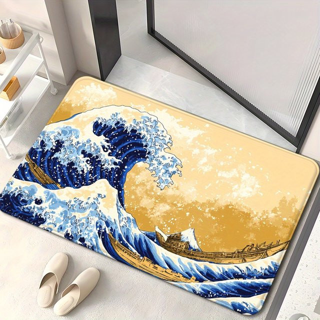 Saugfähige Bodenmatte Big Wave in Blau, rechteckig, B/T: 60 x 40 cm - Bild 1