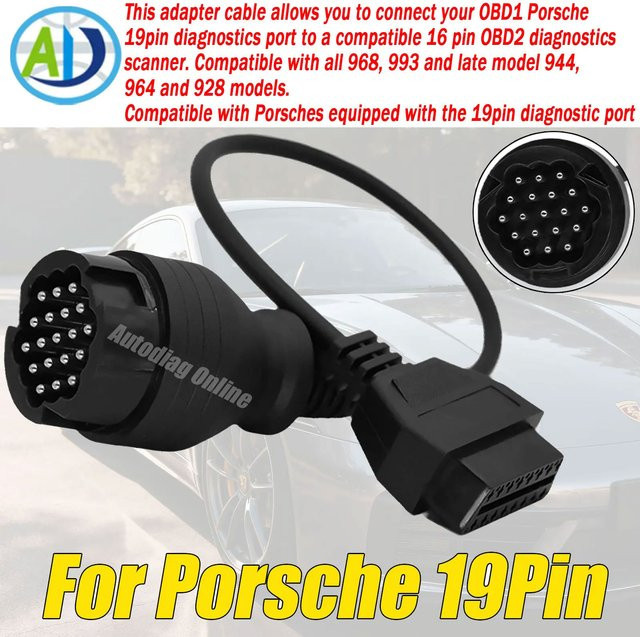 OBD2 Diagnose Kabel 19Pin zu 16Pin für Porsche 911 Boxster Cayman Cayenne Macan Panamera in Schwarz - Bild 1