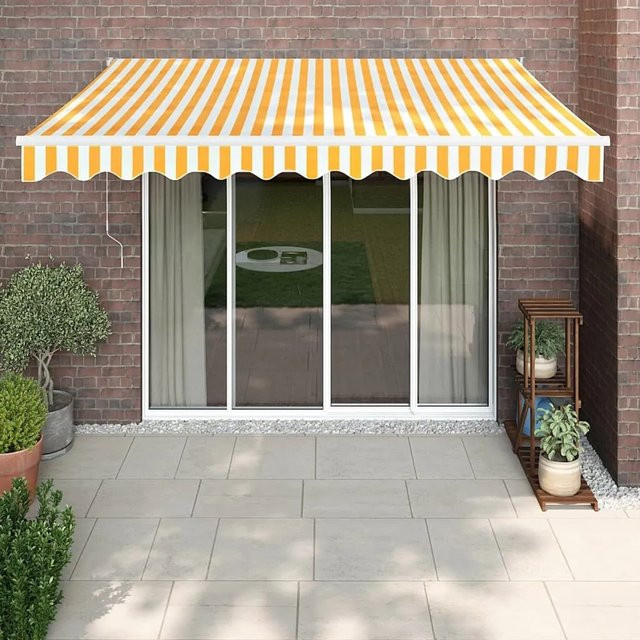 Einziehbare Markise von Furnicato in Gelb und Weiß aus Polyester und Aluminium, B/T: 3 x 2 m - Bild 1