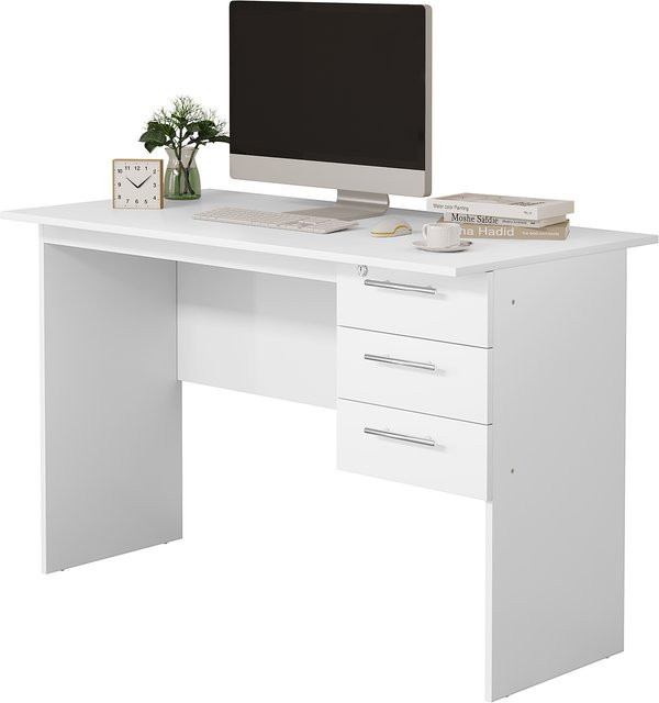 WOLTU Büro-Computertisch in Weiß/Schwarz mit 3 Schubladen und Schloss, moderner Schreibtisch aus MDF für Home-Office und Schlafzimmer - Bild 1