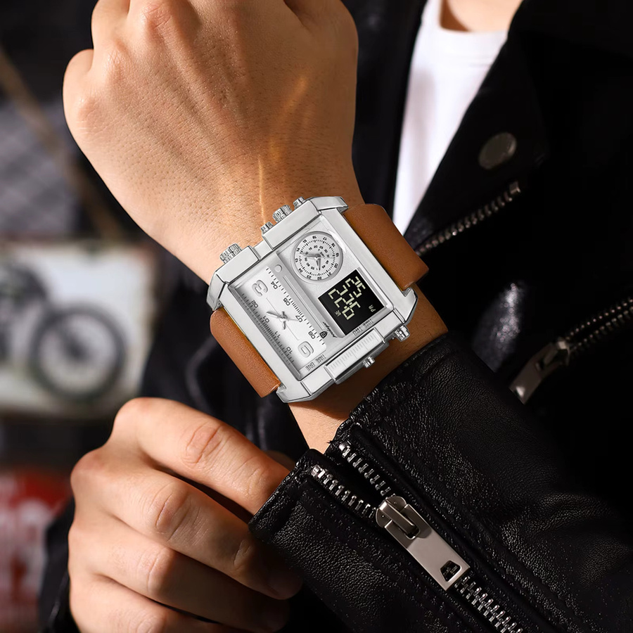 POEDAGAR Digitaluhr, Quarz, Edelstahl, Leder, Gold, Herren - Bild 6