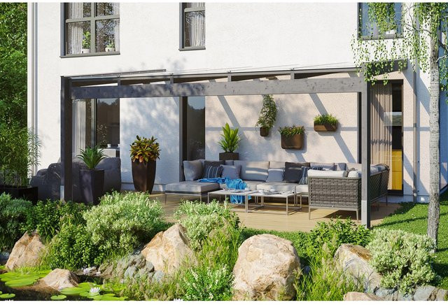 Skan Holz Terrassenüberdachung Novara aus Leimholz mit Polycarbonat-Dach in Schiefergrau, B: 557 cm, T: 259 cm, H: 274 cm - Bild 1