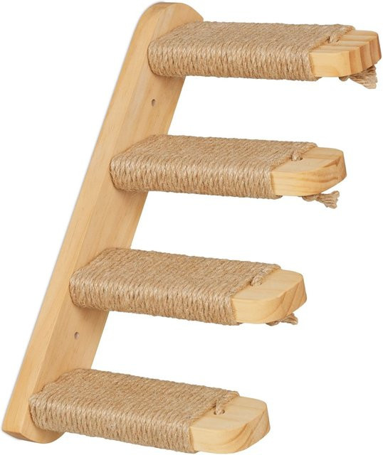Relaxdays Katzentreppe aus Kiefernholz mit 4 Stufen in Natur und Jute, rutschfest, B: 34 cm, T: 29 cm, H: 22,5 cm - Bild 1