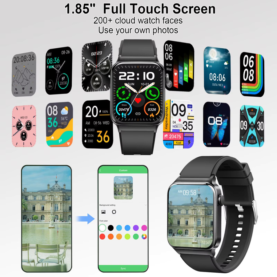 Kuizil Smartwatch, Schwarz, Silikon, 1,85 Zoll, Rechteckig - Bild 2
