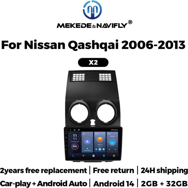 NAVIFANS Autoradio für Nissan Qashqai J10 (2006-2013) mit Android Auto, Wireless CarPlay, GPS und Bluetooth in Schwarz - Bild 1