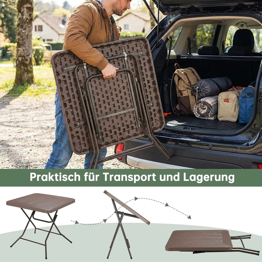 Homfa Klapptisch rund aus HDPE-Kunststoff für Innen und Außen, höhenverstellbar, Schwarz oder Braun, Breite: 80 cm - Bild 5