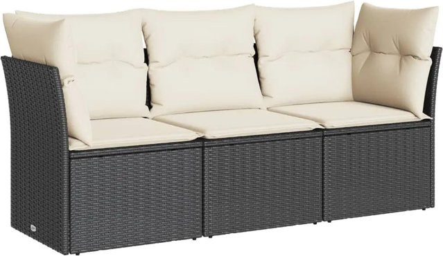 vidaXL 3-tlg Garten-Sofagarnitur in L-Form aus schwarzem PE-Rattan mit Sitzkissen und Stauraum - Bild 1