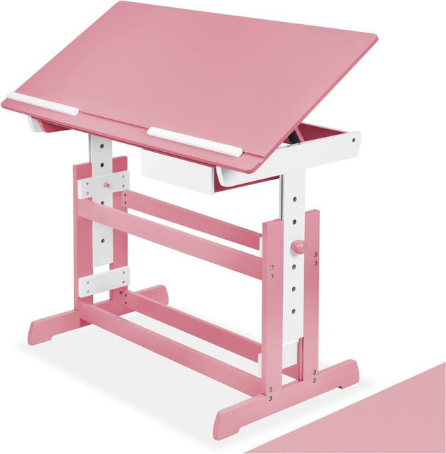 tectake Schreibtisch aus MDF-Holz in Pink mit neigbarer Tischplatte und Höhenverstellbarkeit, B/T/H: 109 x 55 x 94 cm - Bild 1
