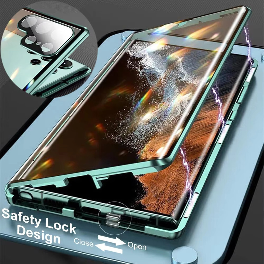 Magnetische Metallhülle für Samsung S26 Ultra S25 S24 S23 Plus mit doppelseitiger Ultra HD Anti-Kratz-Glas-Displayschutzfolie in Purple - Bild 2
