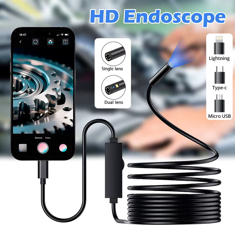 KERUI Mini-Inspektionskamera YP105 Endoskop-Kamera für iOS, iPhone und Android in Schwarz mit Micro-USB und USB-C Anschluss, wasserdichtes Boreskop für Rohrleitungen - Bild 3