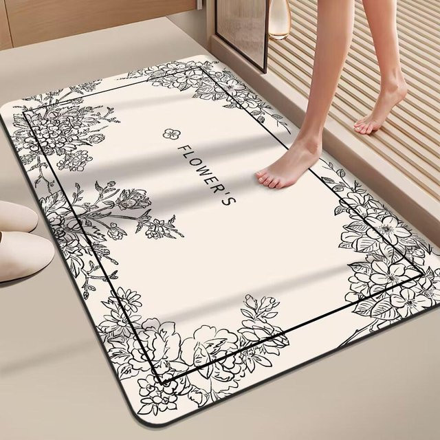 Saugfähige Kieselgur Badezimmermatte von Yiran Furniture, rutschfest und verdickt, Farbe: Weiß, B/L: 80 x 120 cm - Bild 1