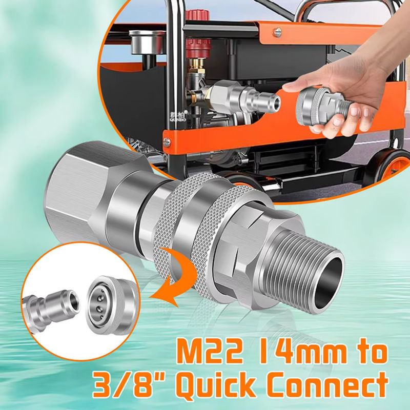 Kaikarai Hochdruckreiniger-Adapter 360 Grad schwenkbar M22 14 mm auf 3/8 Quick Connect Edelstahl-Schnellkupplung für Power Washer Schlauch 5000 PSI in Silber - Bild 5