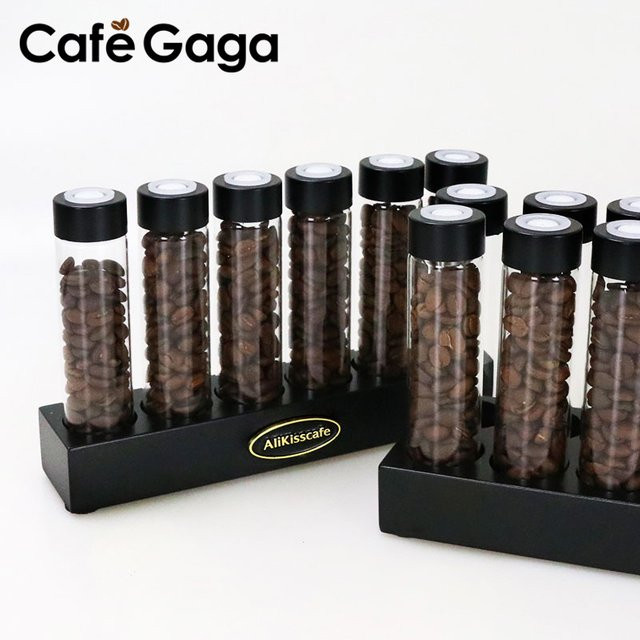 CafeGaGa Kaffeebohnen-Aufbewahrung mit Einzeldosis-Display-Rack und Trichter, transparente Glasbehälter mit Einweg-Auslassventil für Barista-Zubehör - Bild 1