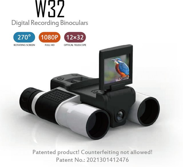 W32 2.0 2-in-1 Digitales Fernglas und Mikroskop mit 1080p HD LCD, 12x32 Optik und digitalem Zoom, Schwarz - Bild 1
