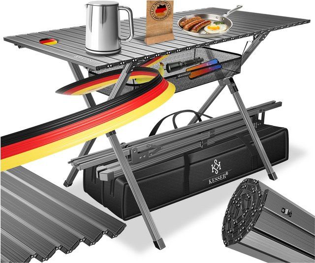 KESSER Campingtisch faltbar mit Aluminiumrahmen und aufrollbarer Tischplatte, B/T/H: 145 x 70 x 70 cm - Bild 1