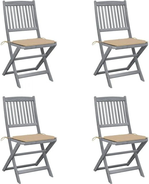 vidaXL Set aus 4 klappbaren Gartenstühlen aus Akazien-Massivholz mit Kissen in Grau und Beige - Bild 1