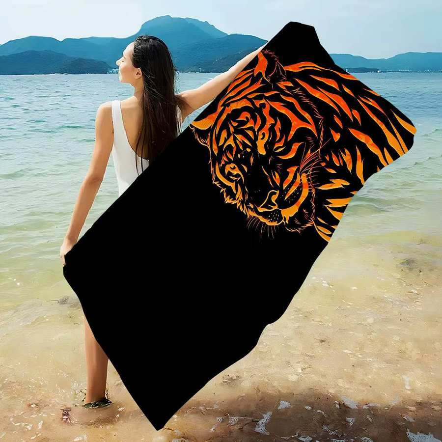 Schnelltrocknendes Mikrofaser-Strandtuch mit Tigermuster in Schwarz für Pool, Strand und Yoga - Bild 2