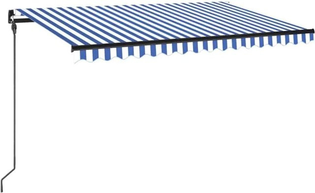 vidaXL Markise manuell einziehbar mit LED in Blau und Weiß, B: 450 cm, T: 300 cm - Bild 1