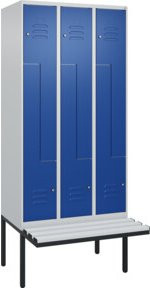 C+P Z-Spind Classic PLUS Sitzbank mit 6 Fächern und Zylinderschloss, B/T/H: 212,0 x 90,0 x 81,5 cm, Kunststoff-Sitzfläche in Grau und Blau - Bild 1