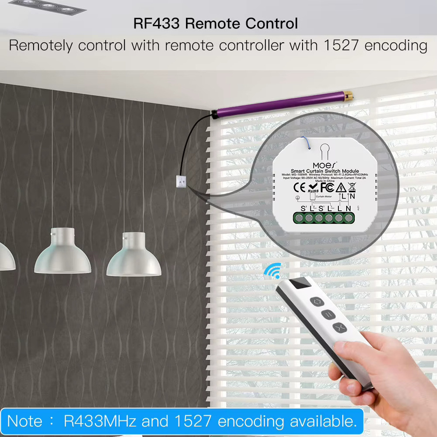 MOES Tuya WiFi RF Rolladen- und Vorhangschalter-Steuermodul mit Fernbedienung für Elektromotoren und Sonnenschutz in Weiß, kompatibel mit Google Home und Alexa - Bild 3