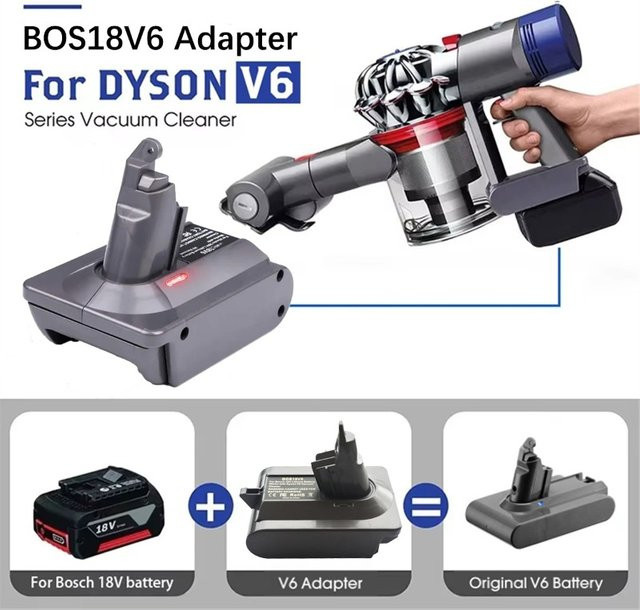 HAKSINKY BOS18V6 Batterieadapter für Bosch 18V Li-Ionen-Akkus BAT609 und BAT618 zur Nutzung mit Dyson Staubsauger V6 DC61 und DC62 - Bild 1