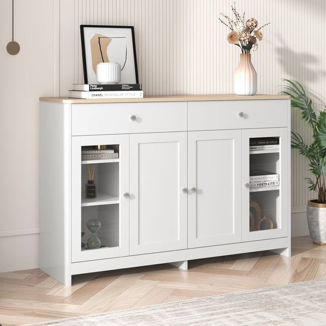 Aosom Sideboard im Landhausstil in Weiß und Holzoptik für Wohnzimmer, Küche oder Esszimmer - Bild 1