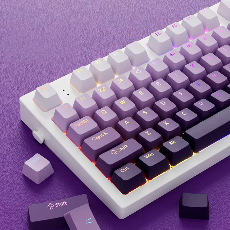 PBT Double Shot Tastenkappen Set mit 134 Tasten in Lavendel-Lila und Schwarz, OEM-Profil, transluzent, passend für mechanische Gamer-Tastaturen mit MX Switches - Bild 2