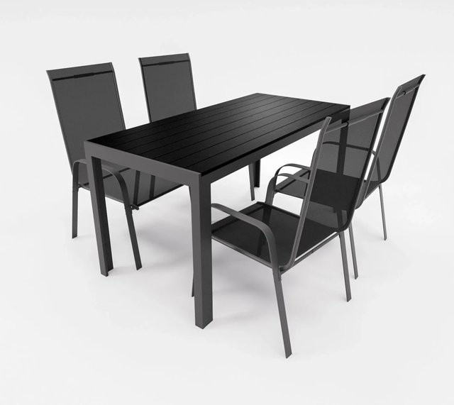 Lex Gartenmöbel Set 5-teilige Sitzgruppe aus Aluminium mit Tisch und 4 Stapelsesseln in Anthrazit und Schwarz - Bild 1