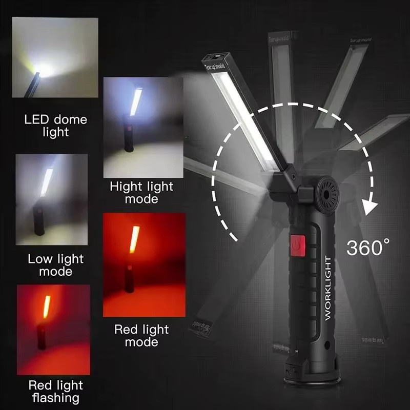 KDULIT Wiederaufladbare Camping-LED-Arbeitsleuchte mit COB-Taschenlampe, Magnet und Haken, wasserdicht, Schwarz - Bild 2