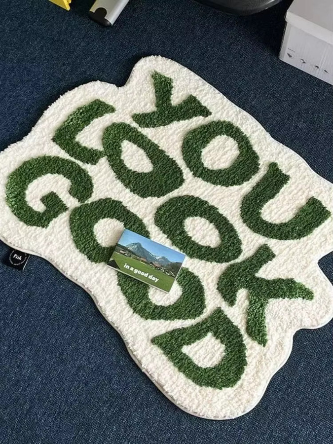 VIKAMA Teppich mit unregelmäßigen Buchstaben in Weiß, weicher kaschmirähnlicher Design-Teppich mit rutschfester Unterseite für Schlafzimmer und Wohnbereich - Bild 4