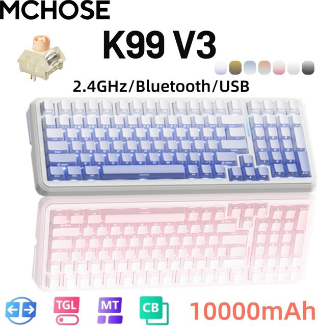 MCHOSE K99 V3 Gaming-Tastatur in Orange mit RGB-Beleuchtung, Tri-Mode-Verbindung und 10000mAh Akku, Hot-Swappable - Bild 1