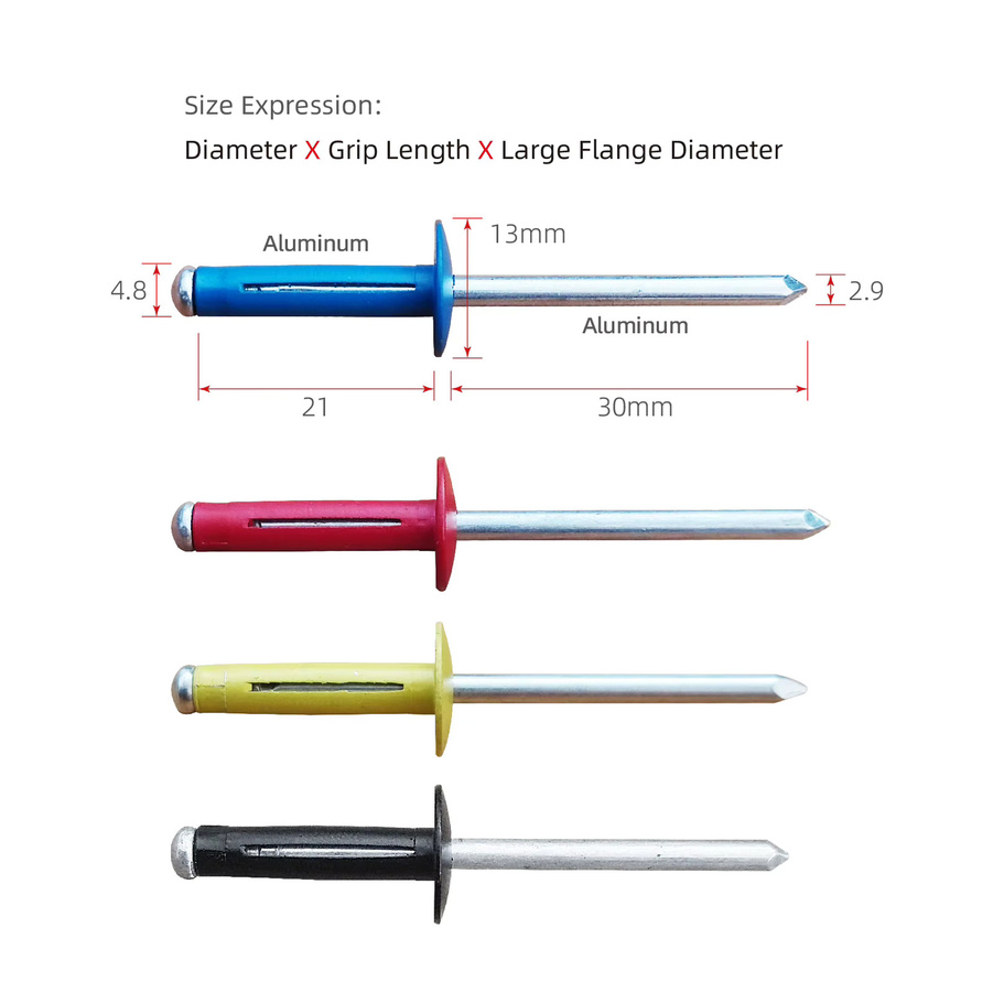 JDAXIN Aluminium Klapp-Pop-Nieten dreifach gefaltet für weiche oder Kunststoffmaterialien Durchmesser: 4,8 mm - Bild 1