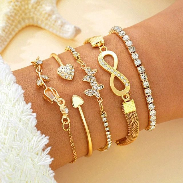 Schmuck-Set Armband und Kette, gold, Herz, Blume, Tulpe, Tropfenförmig - Bild 1