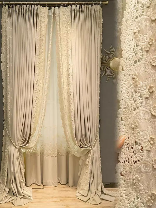 JESSANS Samtvorhang mit floraler Bestickung in Beige, Retro-Stil, Höhe: 250 cm, Breite: 200 cm - Bild 4