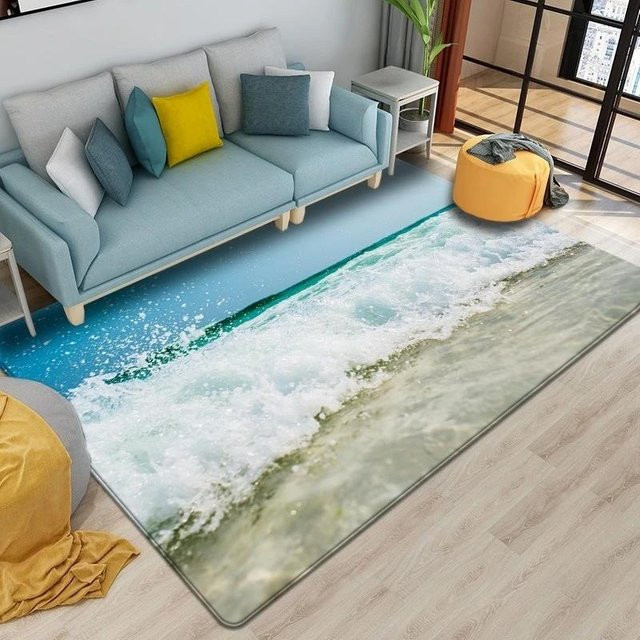 Karpetti Strandwellen Teppich in Blau, moderner 3D-gedruckter Polyester-Teppich für Wohnzimmer, Kinderzimmer, Küche oder Badezimmer, B/T: 60 x 40 cm - Bild 1