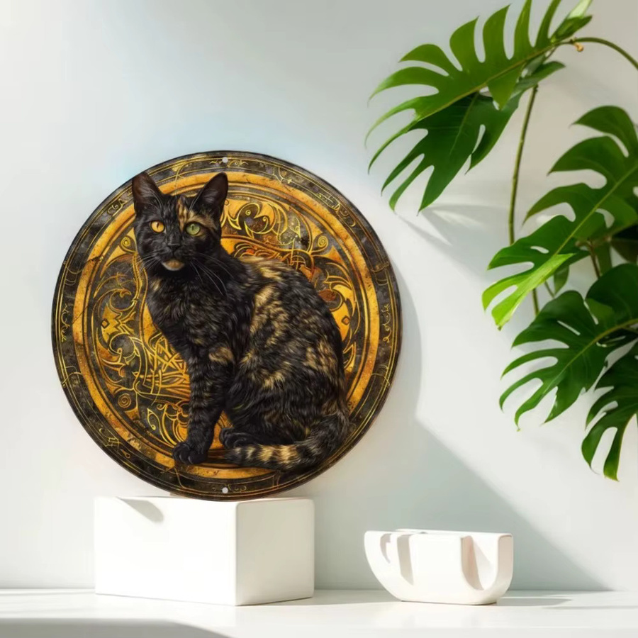Rundes Wandschild aus Aluminium mit Schildpatt-Katzen-Motiv von Potdemiel, Mehrfarbig, Durchmesser: 20 cm - Bild 2