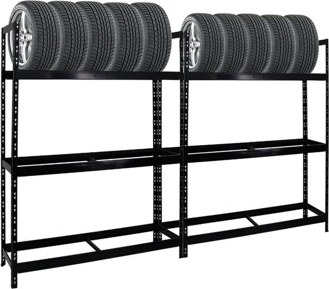 2er-Set PROREGAL Reifenregal Tiger XL Schwarz aus Stahl, H x B x T: 200 x 150 x 45 cm - Bild 1