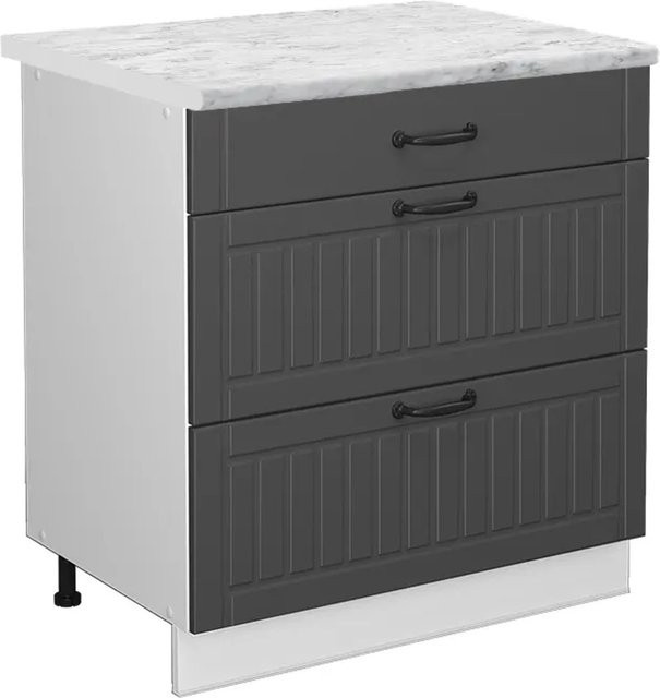 Vicco Küchenunterschrank Fame-Line in Anthrazit und Weiß im Landhausstil mit 3 Schubladen und Marmor-Optik, Breite: 80 cm - Bild 1