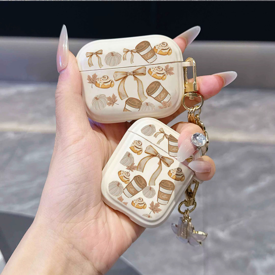 Niedrige Kopfhörerhülle für Apple AirPods 1, 2, 3, Pro, Pro 2, Pro 3 und AirPods 4 mit Haken in Beige und Braun - Bild 2